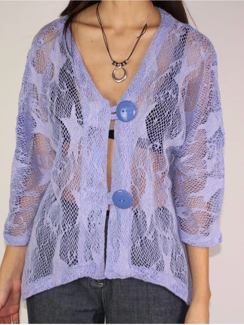 Lulu-B Open Knit Button Cardigan - Periwinkle Blue